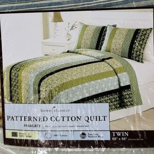Home Classic Margrit Patterned Cotton Quilt 68x88” Twin Matching Sham 20x26” Set